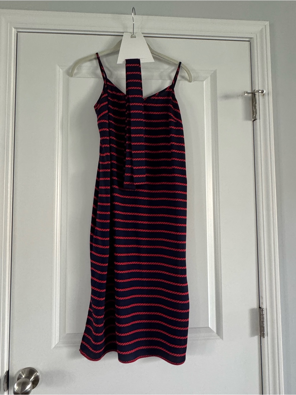 Ann Taylor Navy and Red Striped Sleeveless Midi Dress